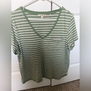 Toad&Co Green and White Striped Pocket Tee- Women’s Large